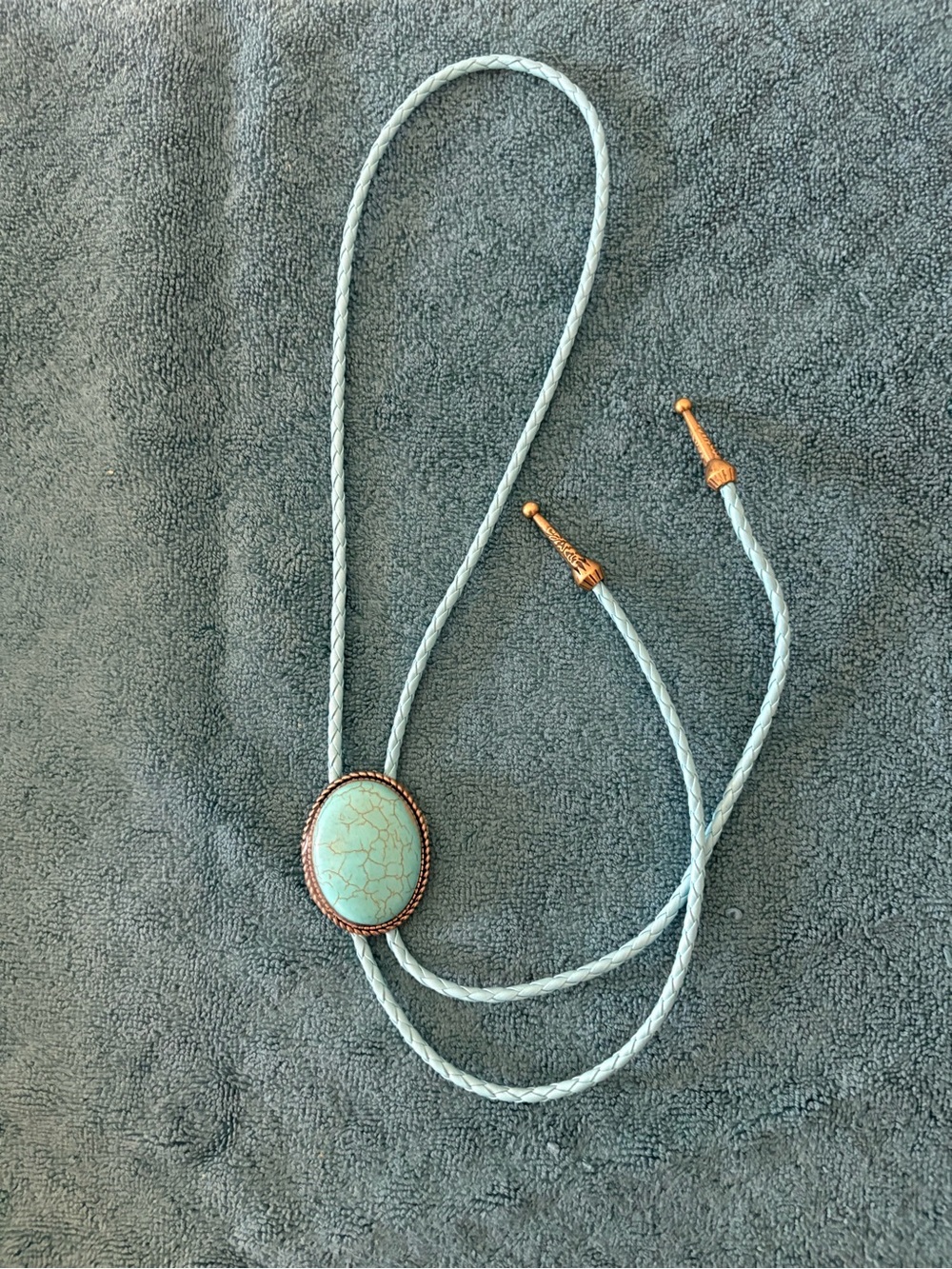 Light Blue Bolo Tie with Turquoise-Style Stone